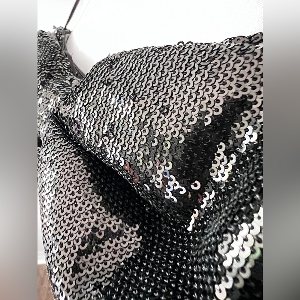 Torn by Ronny Kobo Black Sequin Bow Strapless Mini Dress size small - Picture 5 of 14